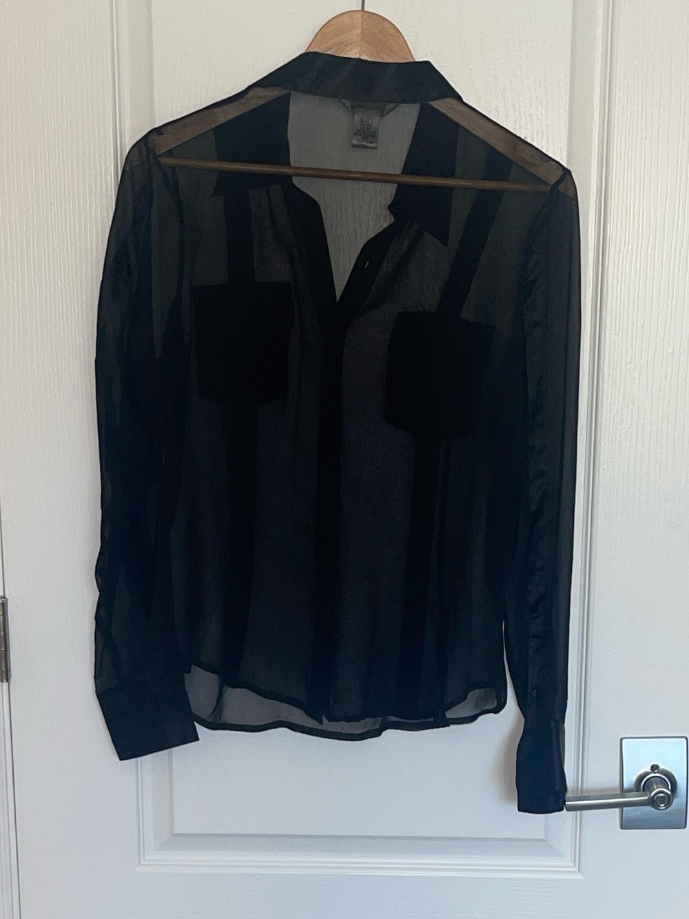 JACKIE BLUE Sheer Black Button-Front STRIPED 100% SILK Shirt Jacket Women LARGE - Picture 6 of 7